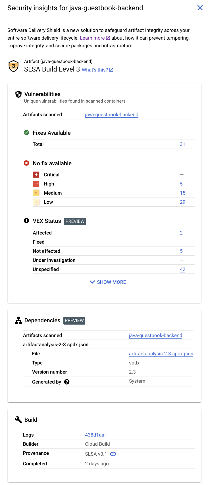 Screenshot panel insight keamanan