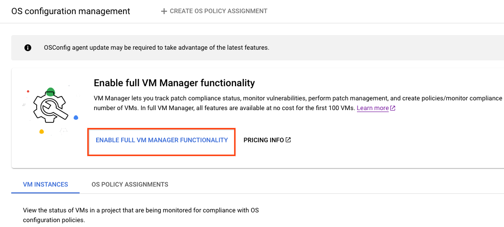 Attivazione automatica di VM Manager completo.