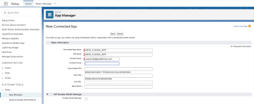 Inserisci le informazioni di Data Fusion in Salesforce.