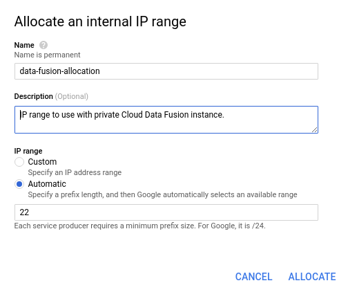 IP 範囲を割り当てます。