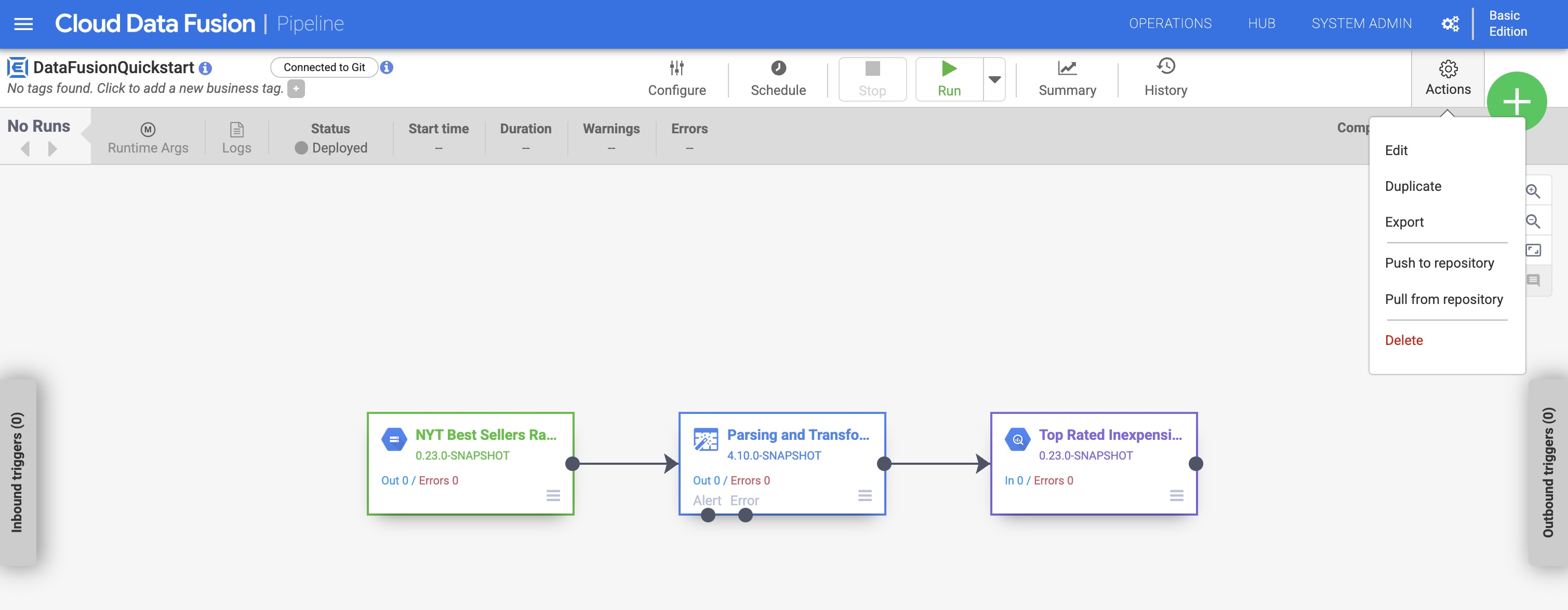 Esegui il push delle pipeline dallo studio di progettazione delle pipeline.