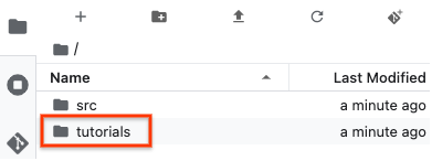 Dossier &quot;tutorials&quot; dans l&#39;explorateur de fichiers JupyterLab.